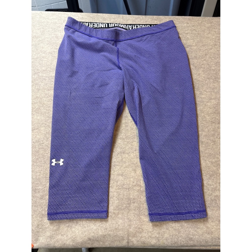 Under Armour Purple Geometric HeatGear Cropped Leggings Womens Medium Capri